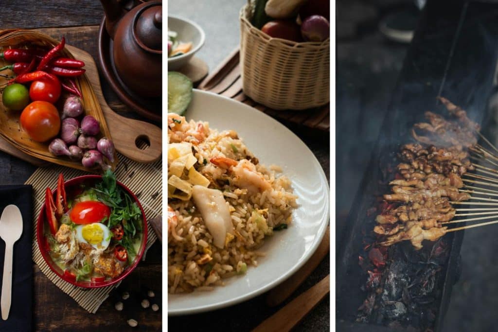 Collage of three traditional Indonesian dishes