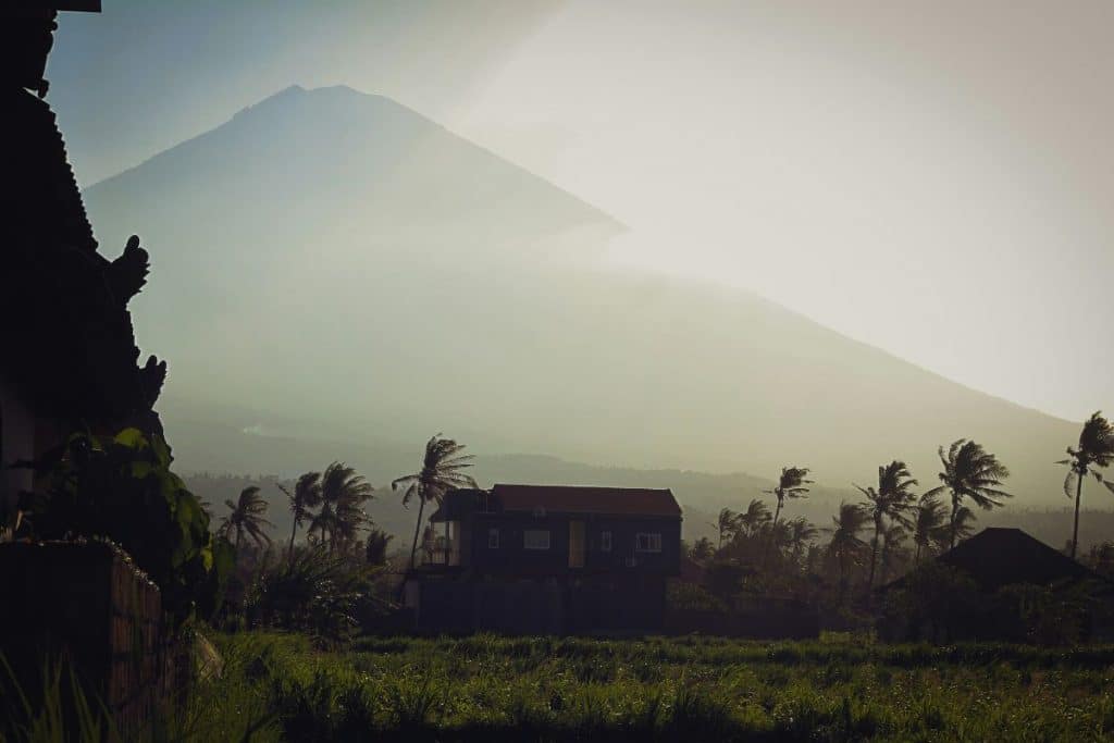 Sunset over Pergasingan Hill with Mount Rinjani in the background, Lombok