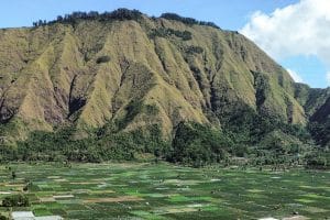 Panoramic view from Pergasingan Hill overlooking Mount Rinjani in Lombok