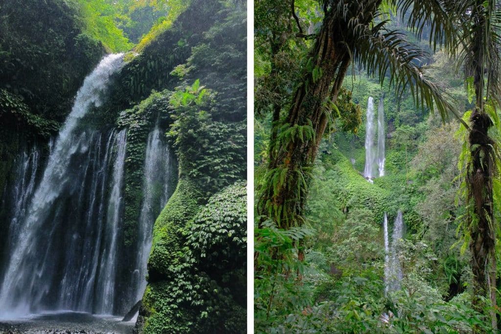 Collage of two stunning waterfalls in Lombok, Indonesia