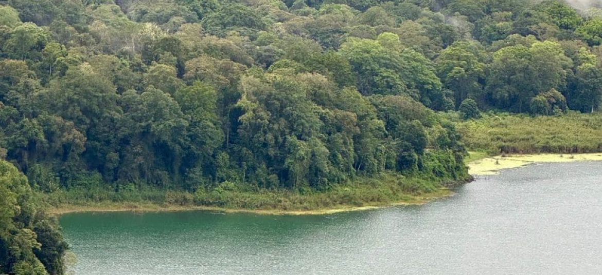 Bedugul Landscape with Lake Scenic landscape view of Lake Beratan and surrounding hills in Bedugul