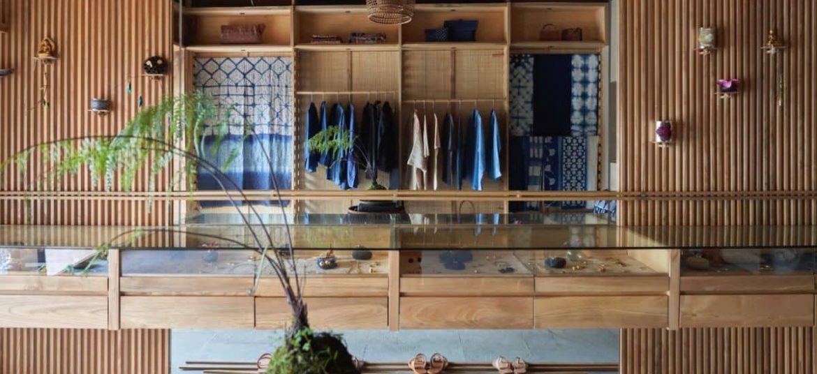 Inside Miraku Boutique Inside Miraku, showcasing wooden interiors and natural materials.