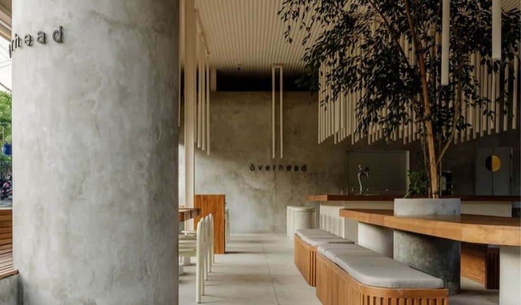 Ōverhead – Edgy, dog-friendly café in Bali Overhead shot of coffee and street food