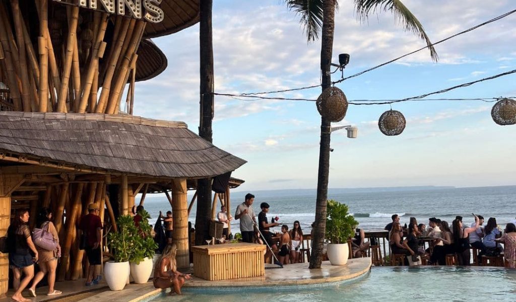 Pool area at Finns Beach Club on Berawa Beach, Canggu