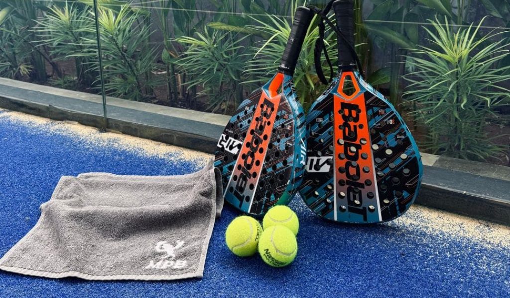 Padel rackets and accessories at Monkey Padel in Ubud, Bali