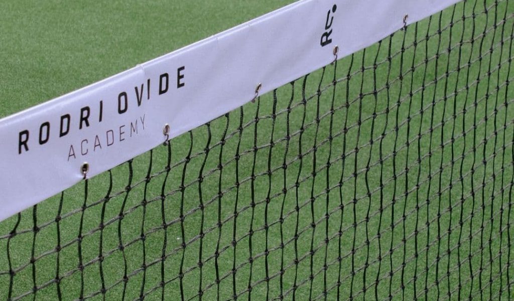 Close-up view of the blue padel court surface at Rodri Ovide Padel Ubud