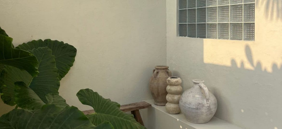 Boho Bliss at Sol and Blue Villa Outdoor area of Sol and Blue Villa with pool and bohemian décor