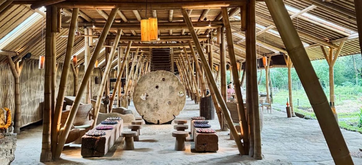 Bambu Indah’s Eco-Luxury Restaurant in Ubud Open-air bamboo restaurant surrounded by lush greenery at Bambu Indah, Ubud