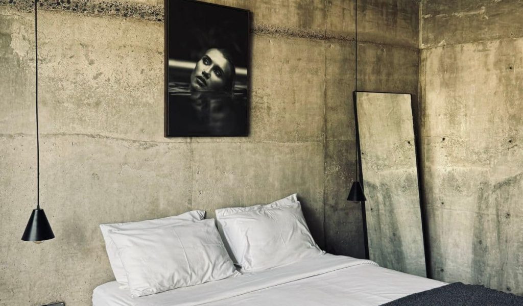 Concrete Style Bedroom at Kasia Minimalist bedroom with concrete walls at Kasia